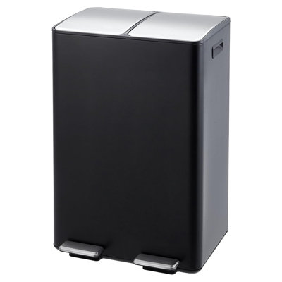 Poubelle double, poubelle de cuisine en acier inoxydable 16 gallons (2 x 30 l) avec couvercle et seau intérieur, poubelle à double compartiment et corbeille avec pédale pour bureau à domicile