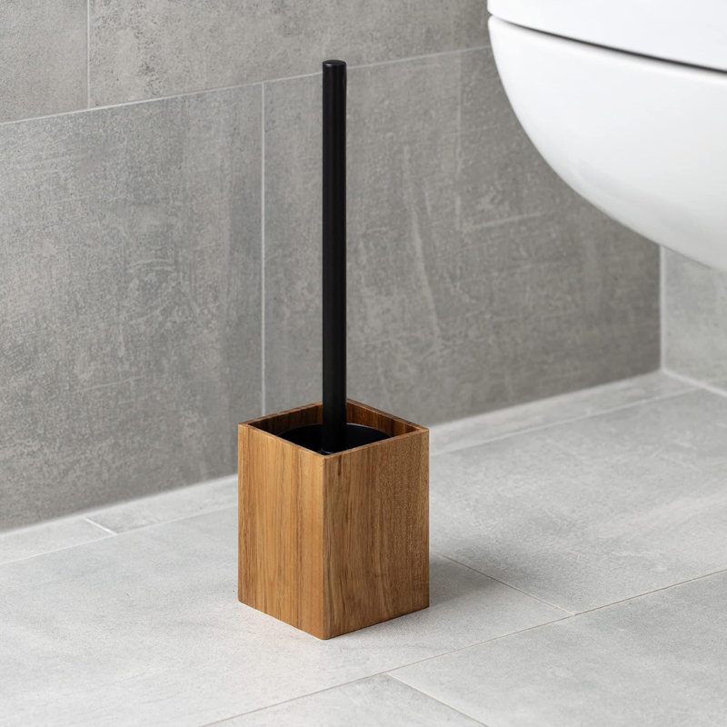 Acacia Wood and Black Metal 6-Piece Bathroom Accessory Set