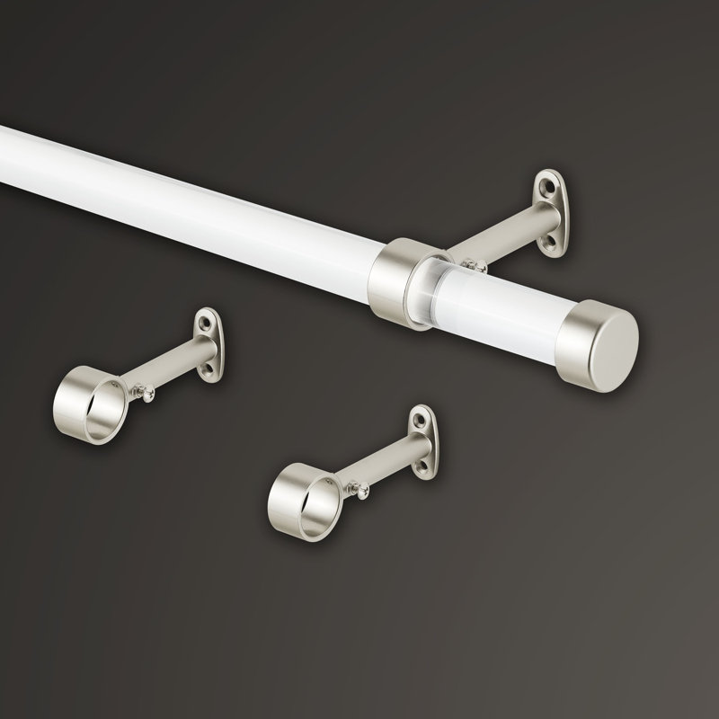 Mode Acrylic Collection 1 1/8 in Diameter Curtain Rod Set with End Cap Finials and Luxe Clear Acrylic Wall Mounted Fixed Length