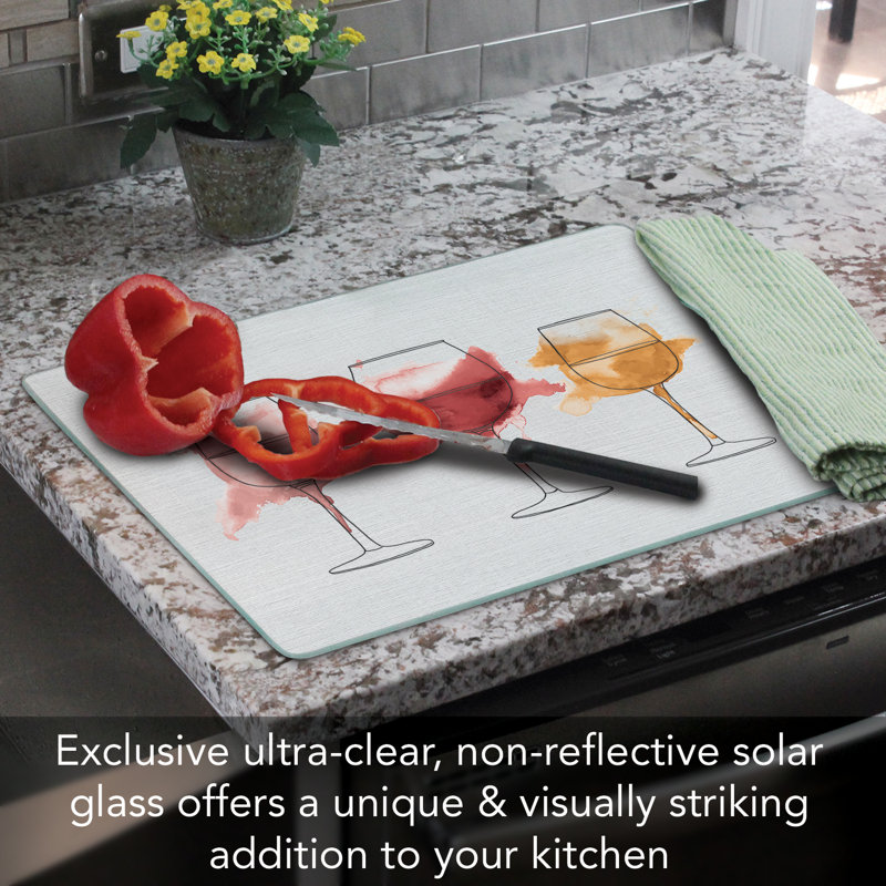 Watercolor Wine Tempered Glass Rectangular Cutting Board 15" x 12"
