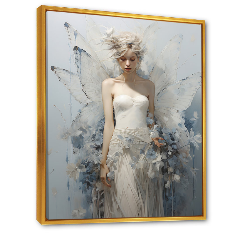 Fantaisie, minimalisme, fée des fleurs sur toile, H 40 po x l 30 po x P 1,5 po, Cadre flottant doré