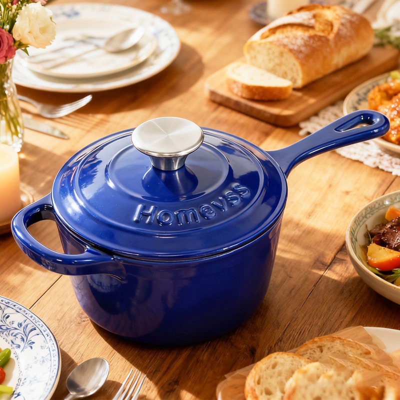 Casserole en fonte émaillée HomeVSS de 1,75 L avec couvercle, Blue