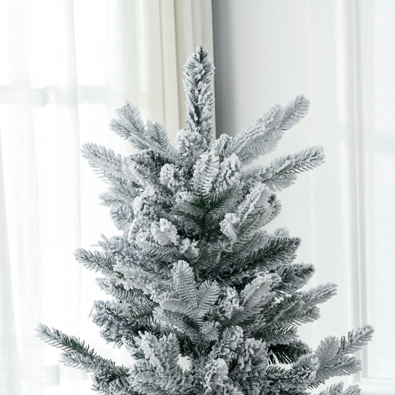 6Ft Tall Flocked Artificial Christmas Tree Holiday Décor With 477 Snow Branches, Auto Open, Steel Base