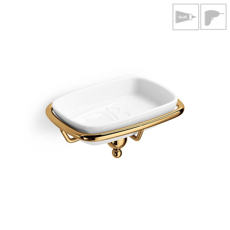Venessia White and Gold Ceramic Wall Mounted Soap Dish