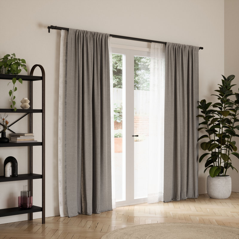 Adjustable Brushed Black Double Curtain Rod Set with Finials