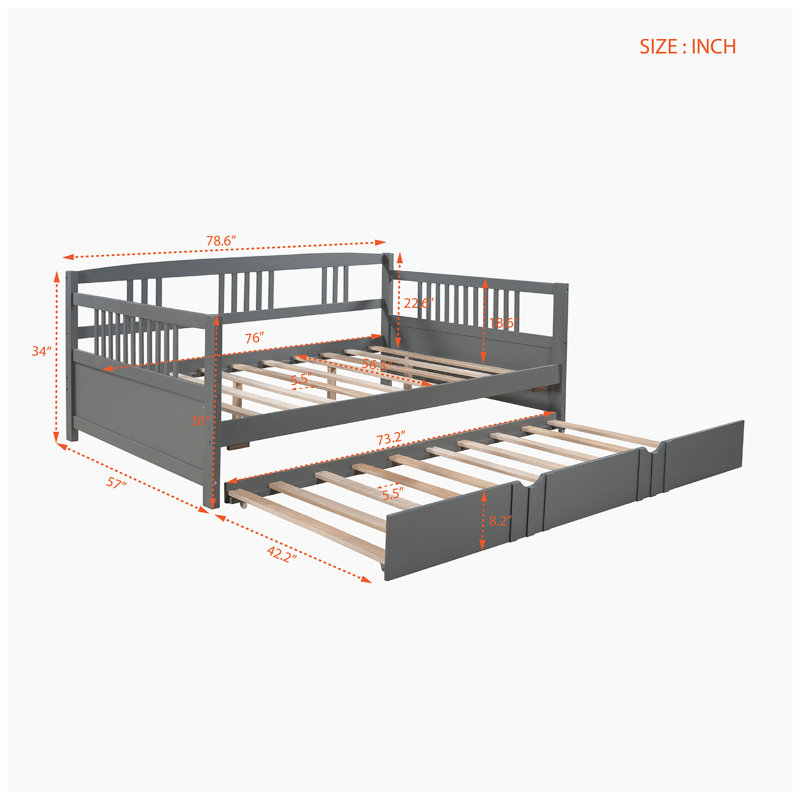Malwae Solid Wood Daybed, Gray
