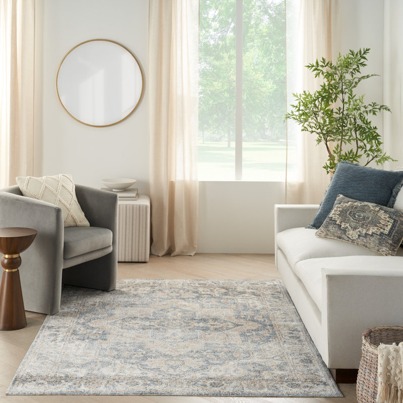 Tapis gris / bleu lavable à la machine Labounty, Rectangle 6 pi 7 po x 9 pi
