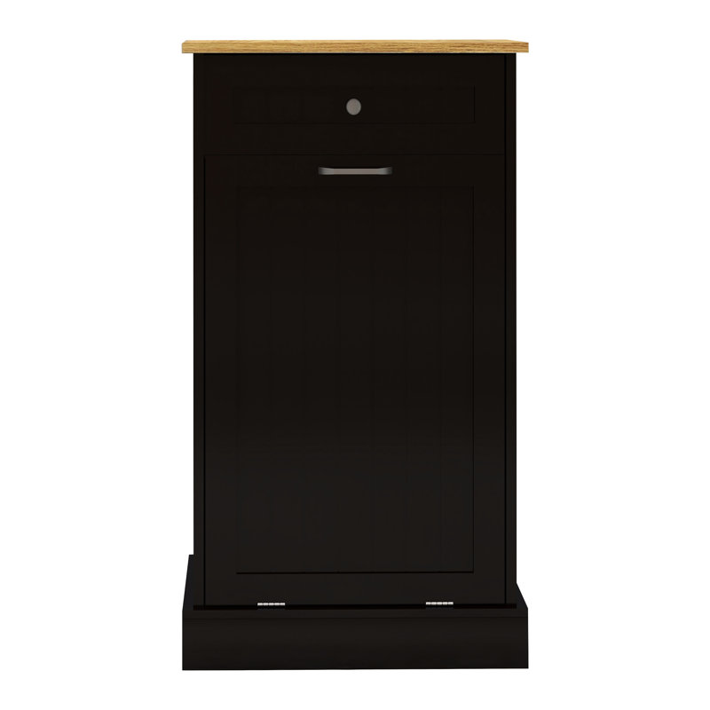 Armoire à ordures inclinable noire E1, pouvant servir de boîte à linge, assemblée en 80 minutes, supportant un tiroir et une cuisine de 70 livres avec extension pour îlot, composants prédécoupés