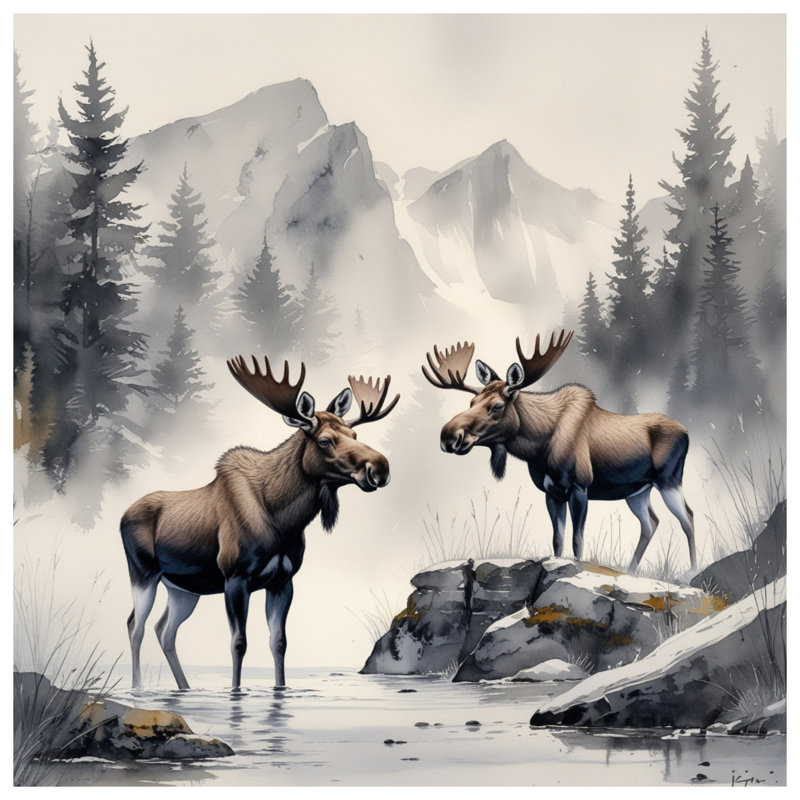Rideaux de fenêtre Moose In Mountain Landscape, 50 po x 92 po - 1 panneau, Blocage