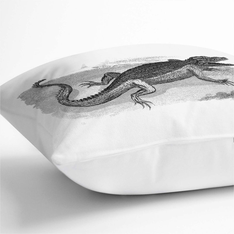 Crocodile In Black And White Square Throw Cushion, 55cm H x 55cm W x 20cm D, White