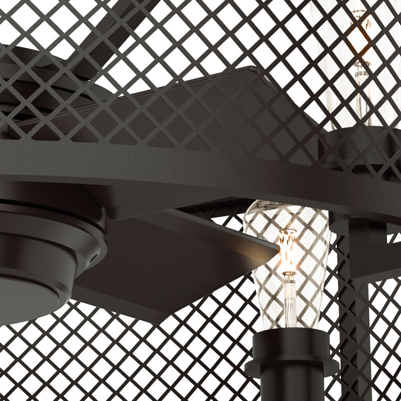 34" Fennec 4 - Blade Caged Ceiling Fan with Wall Control and Light Kit Included