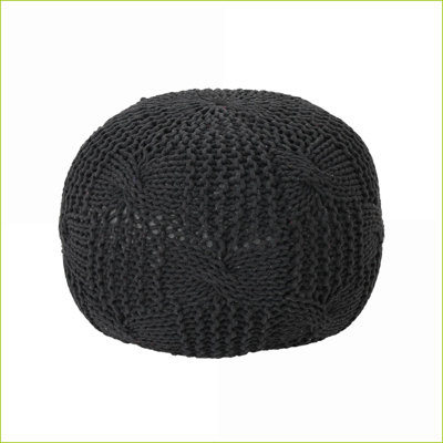 Repose-pieds pouf rond en coton tricoté gris foncé 16 x 16 x 16 | Coton | Gris foncé