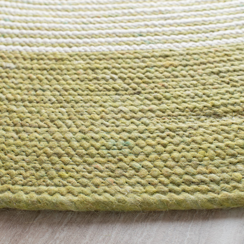 Tapis en laine / coton tissé à la main Mcclure en ivoire / vert, Rond 5 pi