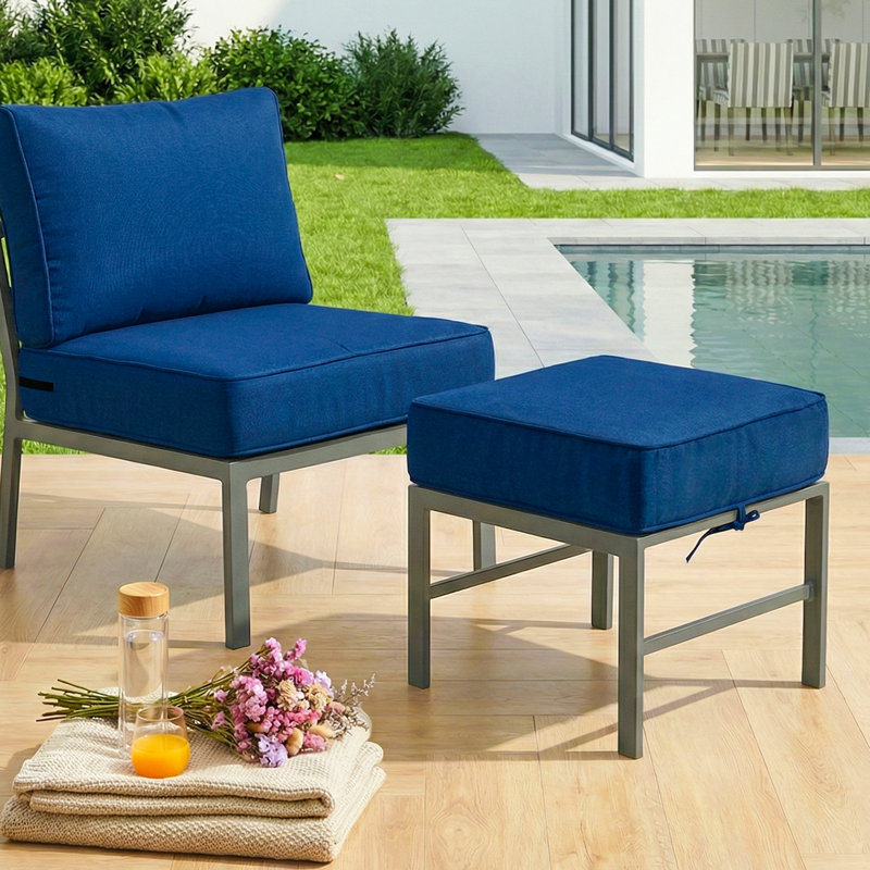 Repose-pieds d'extérieur avec coussin Arusha, Gris, Bleu