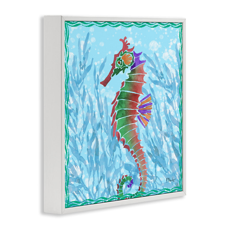 Hippocampe Radiant, H 24 po x l 24 po, Estampe numérique encadrée blanc bord de mer