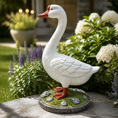20 Inch DIY Paintable Goose Garden Statue, Magnesia Outdoor Yard Sculpture, White Goose Farmhouse Decor for Patio Lawn Backyard Porch