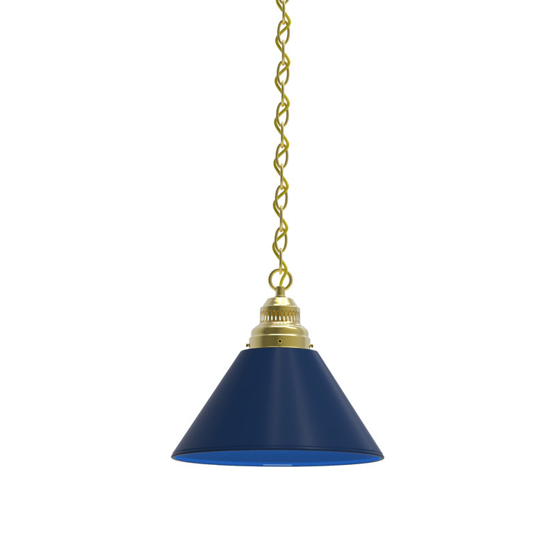 Luminaire suspendu conique 1 lumière, Laiton, Bleu foncé