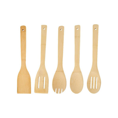 5-piece Wooden Spoons Bamboo Utensil Set, Apartment Essentials Wood Spatula Spoon Nonstick Kitchen Utensil
