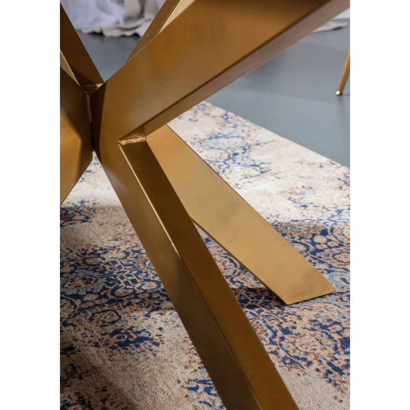 Carrieanne Oval Solid Wood Top Metal Base Dining Table, Brown
