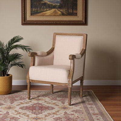 Donnell Armchair in Light Beige Upholstery with Modern Style, 33.5" H X 25.38" W X 22" D