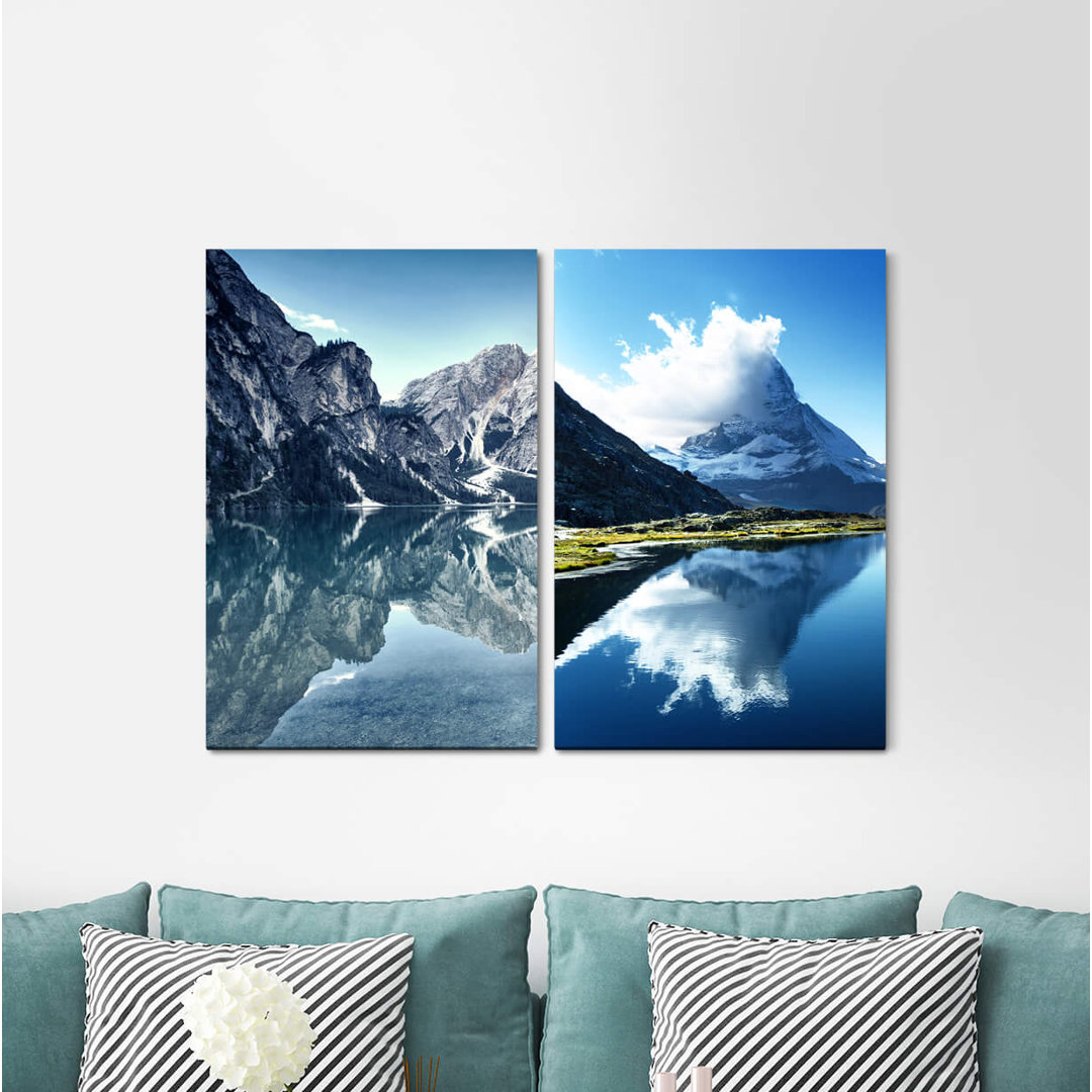 2-tlg. Leinwandbilder-Set - Fotografie „Matterhorn Alps Mountains Lake Untouched Nature Silence”