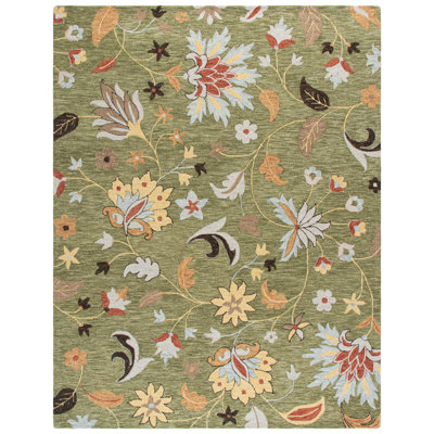 Jardin Handtufted Wool Cotton Floral Rug in Green/Blue