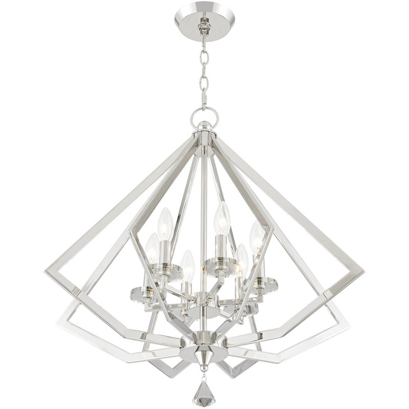 Zyvon Steel Dimmable Lantern Geometric Chandelier, Polished Nickel, 22" H x 26" W x 26" D, 6