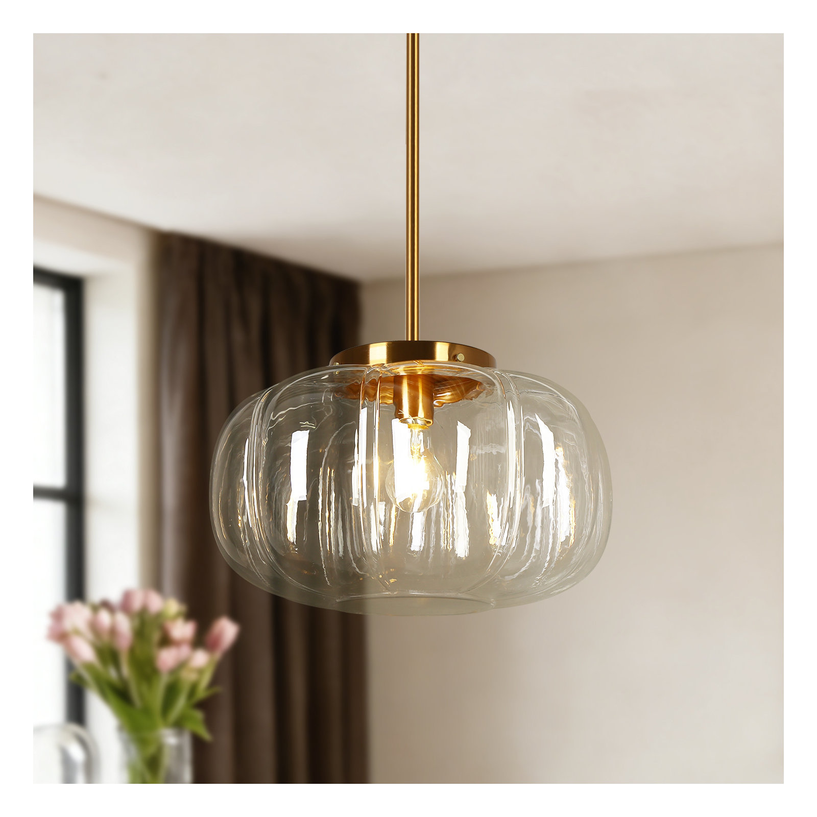 Beltran 15" Width 1-Light Dome Pendant Light, Transparent