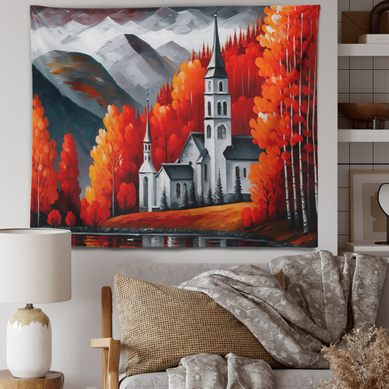 Tapisserie en polyester orange monochromes en polyester avec punaises, H 50 po x l 60 po