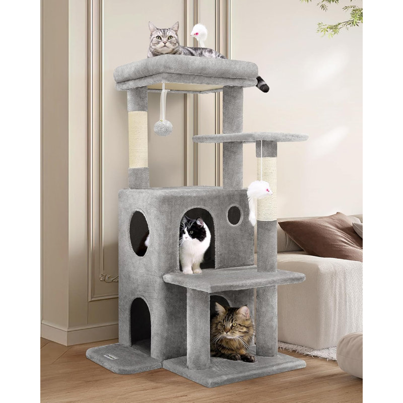 Tour à chat pour chats d'intérieur, maisonnette pour chat adulte de 50 pouces avec marches, Gris clair