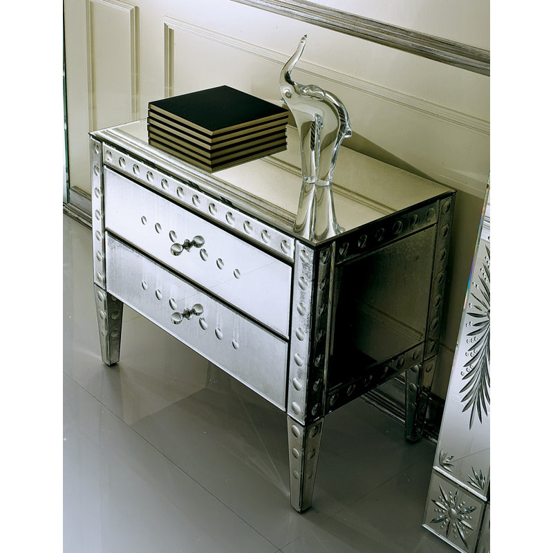 Table de chevet 2 tiroirs en argent
