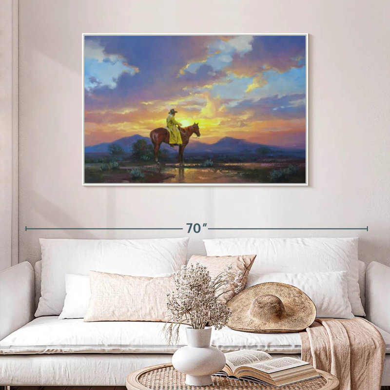 Soleil brûlant, 46 po x 31 po, Cadre flottant blanc