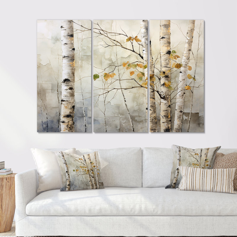 Beige argenté, bouleau, beauté I - ensemble d'art sur toile de bouleau, H 28 po x l 36 po x P 1 po, Toile tendue