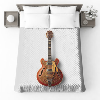 Ornate Electric Guitar Quilted Bedspread All Sizes