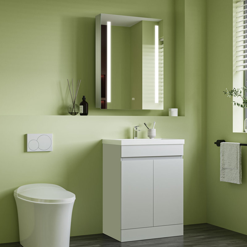 Glenhaven 600mm Single Bathroom Vanity with Drop In Resin Basin, White, White