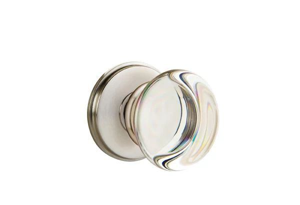 Ensemble de mortaise intérieure Emtek avec rosette Watford et bouton de verre Providence (LH), Nickel satiné
