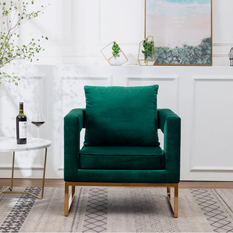 Upholstered Accent Arm Chair, Gold, Green
