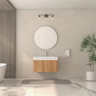 Meuble-lavabo mural flottant avec lavabo intégré et finition en contreplaqué