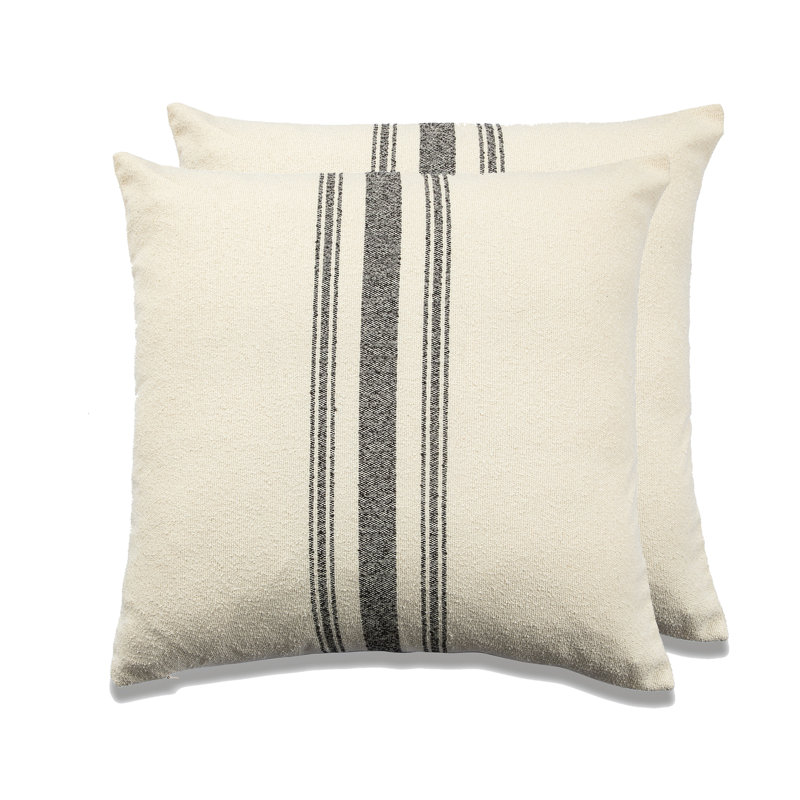 Striped Cotton Blend Reversible Throw Pillow, Polyester/Polyfill, White/Black