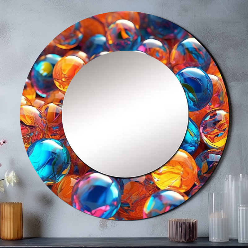 Miroir mural Sauli Mystical Marbles III - formes abstraites, miroir moderne, impression sur métal, 23 po x 23 po, Rond