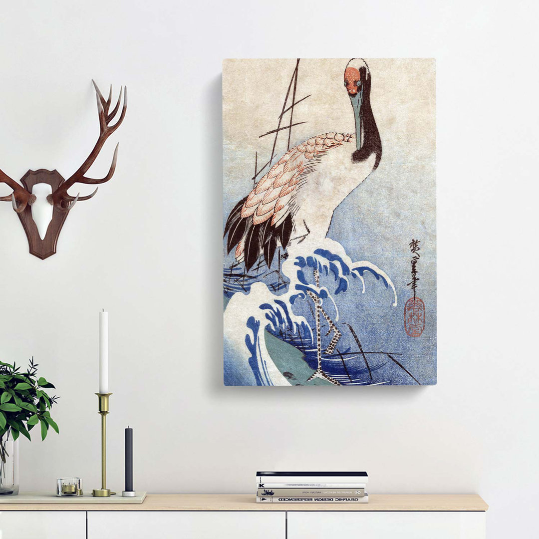 Crane In The Waves by Utagawa Hiroshige - Wrapped Canvas