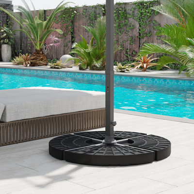 Base de parasol de patio ronde 4 pièces, poids de parasol extérieur en porte-à-faux, 52 litres d'eau ou ensemble de plaques de sable d'une capacité de 112 lb, noir