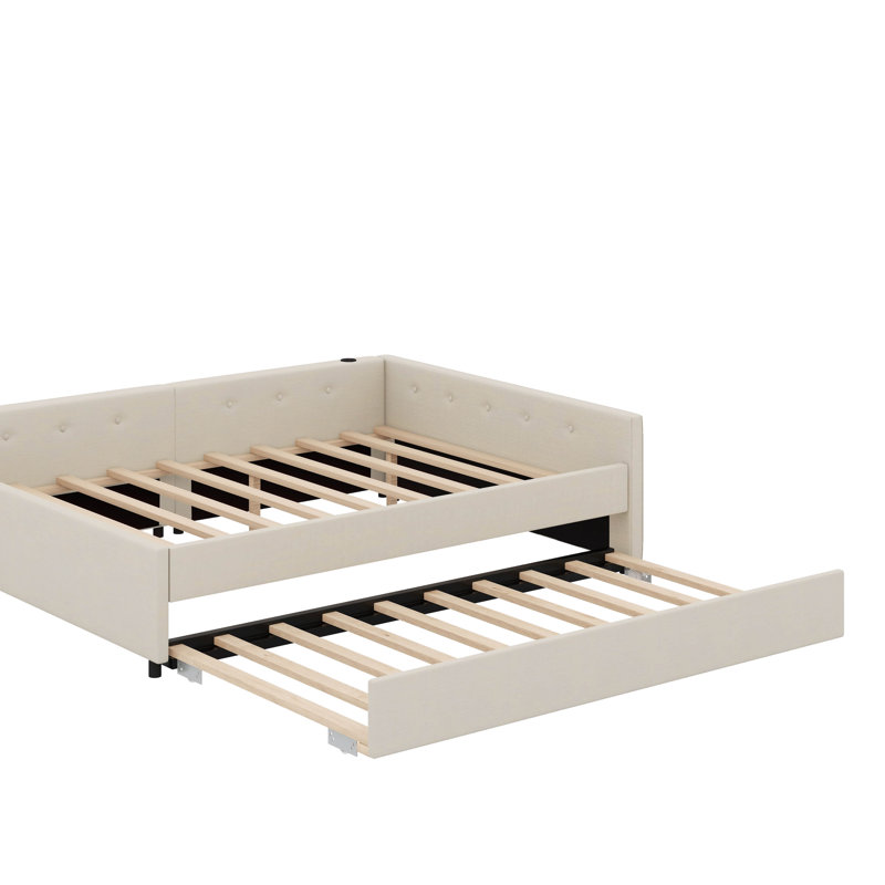  Upholstered Platform Bed With USB And Trundle, Full