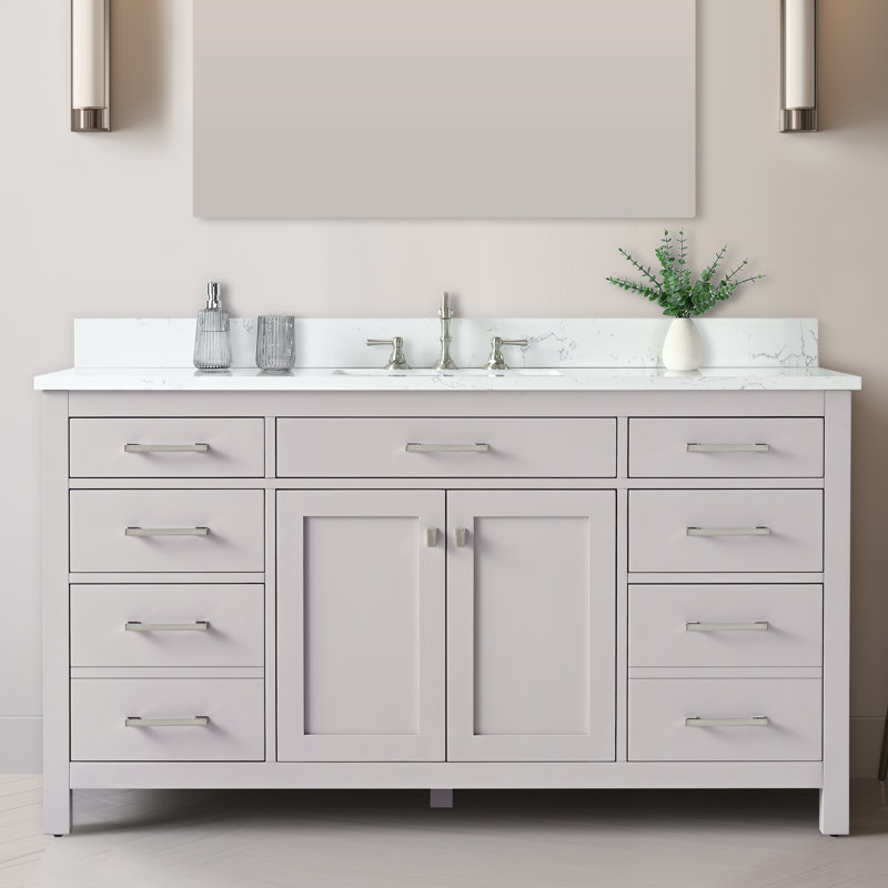 Ensemble de meuble-lavabo simple 60 po Ajhane, Taupe / nickel brossé