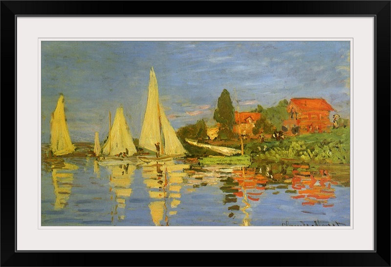 «Argenteuil Yacht Race» par Claude Monet - reproduction imprimée, H 20 po x l 27 po x P 1 po, Cadre noir