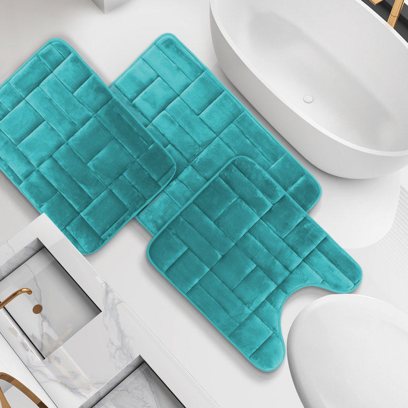 Ensemble de 3 tapis de bain en mousse viscoélastique absorbante ultra douce, Bleu sarcelle