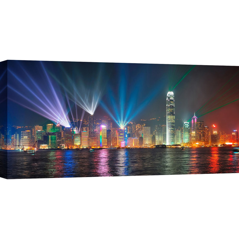 Symphony Of Lights, Hong Kong - No Frame Print on Canvas, 70cm H x 140cm W