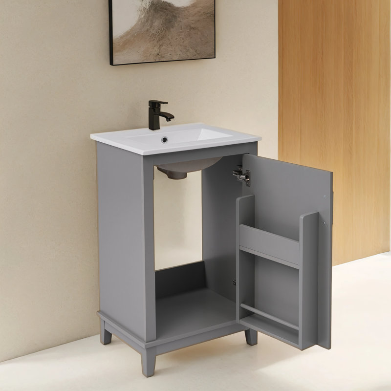 Malena 20'' Single Bathroom Vanity with Ceramic Top, Gray
