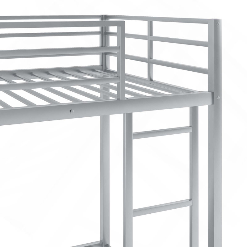 Lit superposé simple au-dessus d'un lit simple en métal avec structure robuste, barrière de sécurité et échelle intégrée pour les petits espaces