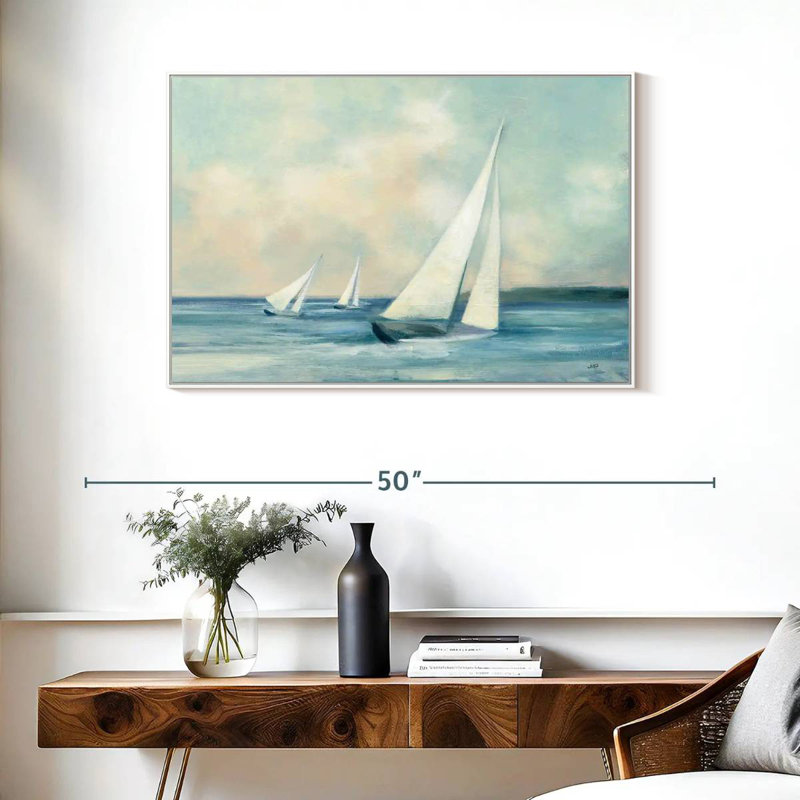 Voiliers au lever du soleil, Cadre flottant blanc, 37 po x 25 po